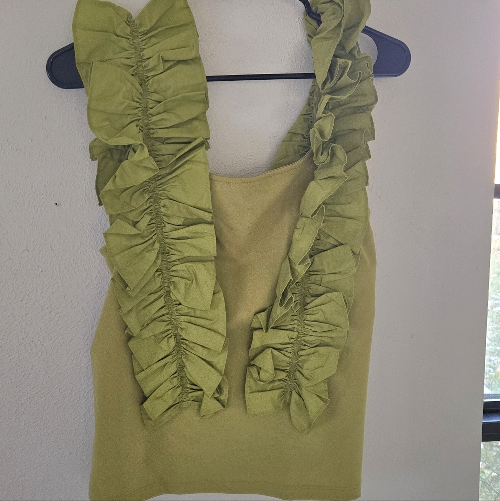 Marc New York Olive Ruffle Tank Top